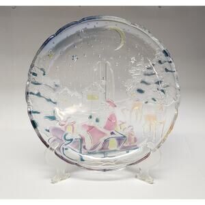 Crystal Clear Industries 1989 Sleigh Bells Christmas 14" Glass Serving Platter